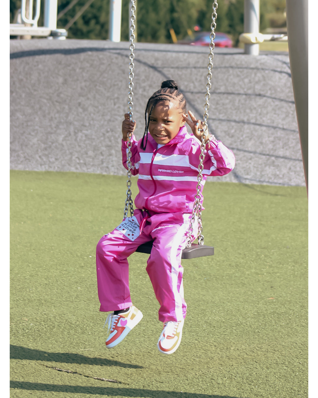 Pink kids streetwear tracksuit set by Masked Lovers