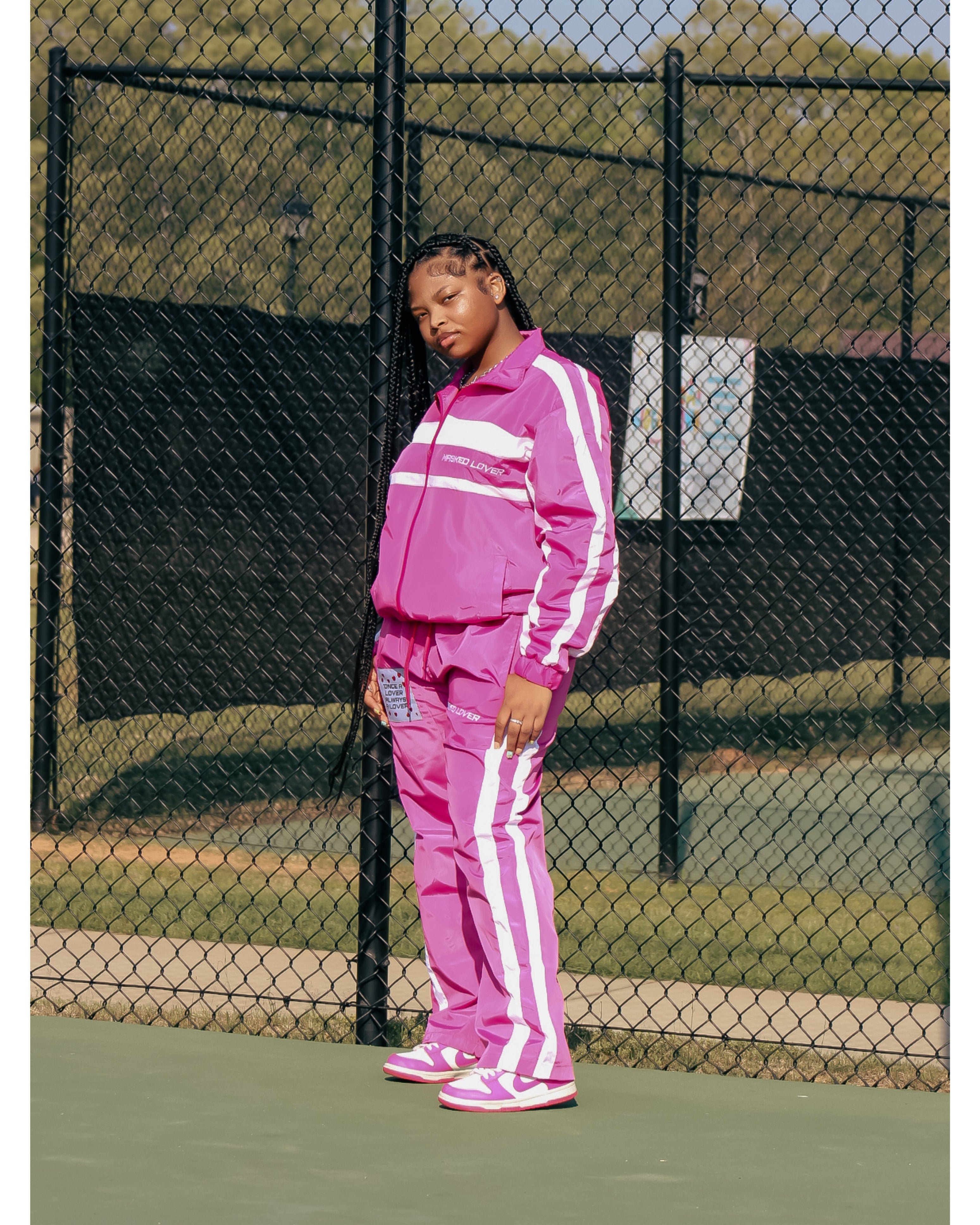 Pink streetwear tracksuit set by Masked Lovers