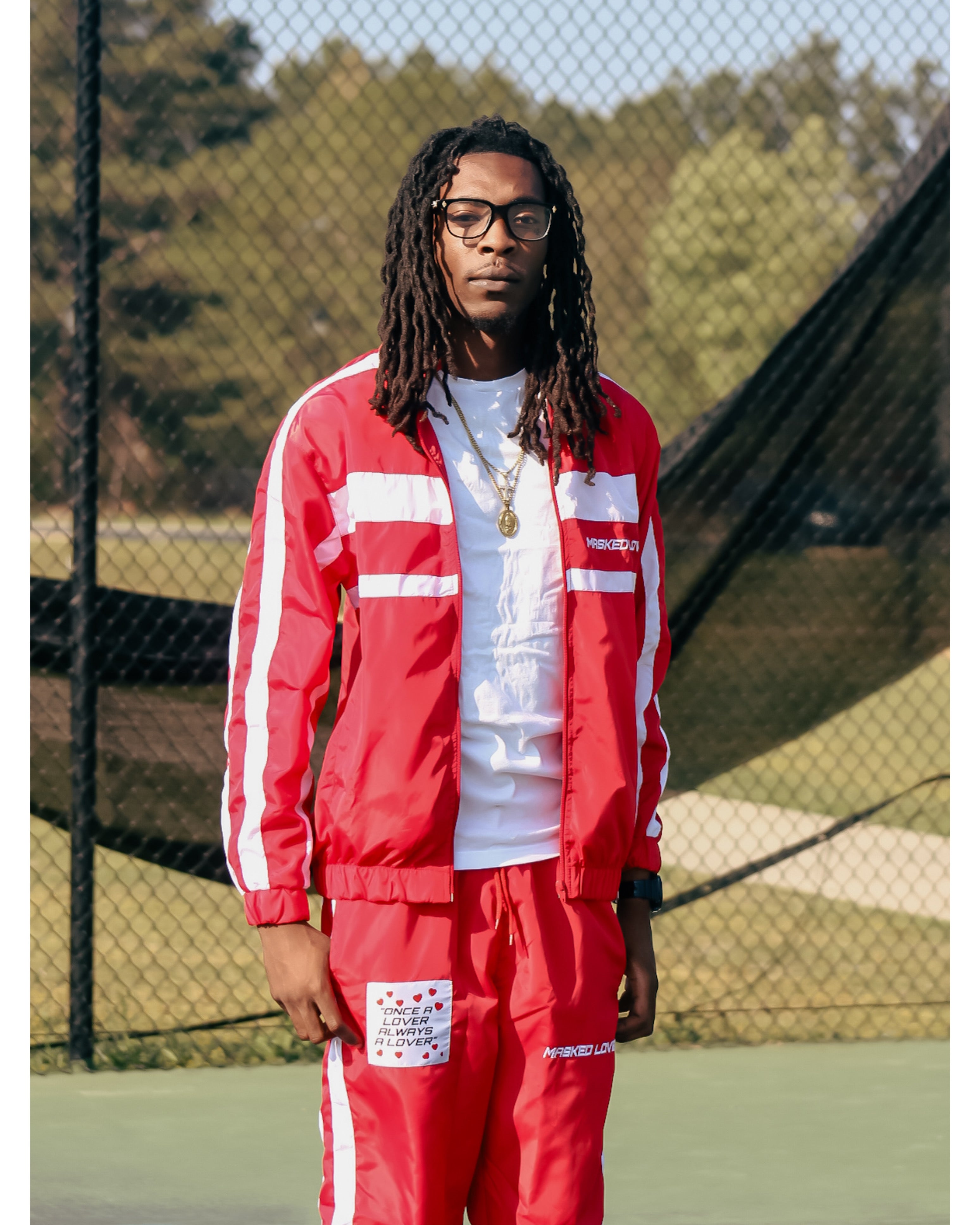 Red streetwear tracksuit set by Masked Lovers2